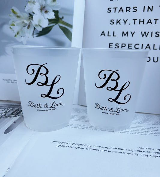 Custom Wedding Cups, Reception Bar Frosted Cups, Personalized Shatterproof Cups, Modern Wedding Decor, Signature Cocktails, Engagement Party