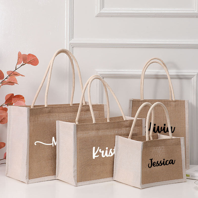 Personalized Burlap Tote Bags Custom Name Jute Bag Bridesmaid Gift Bag Bachelorette Party Monogram Beach Bag Wedding Favors Gift for Her