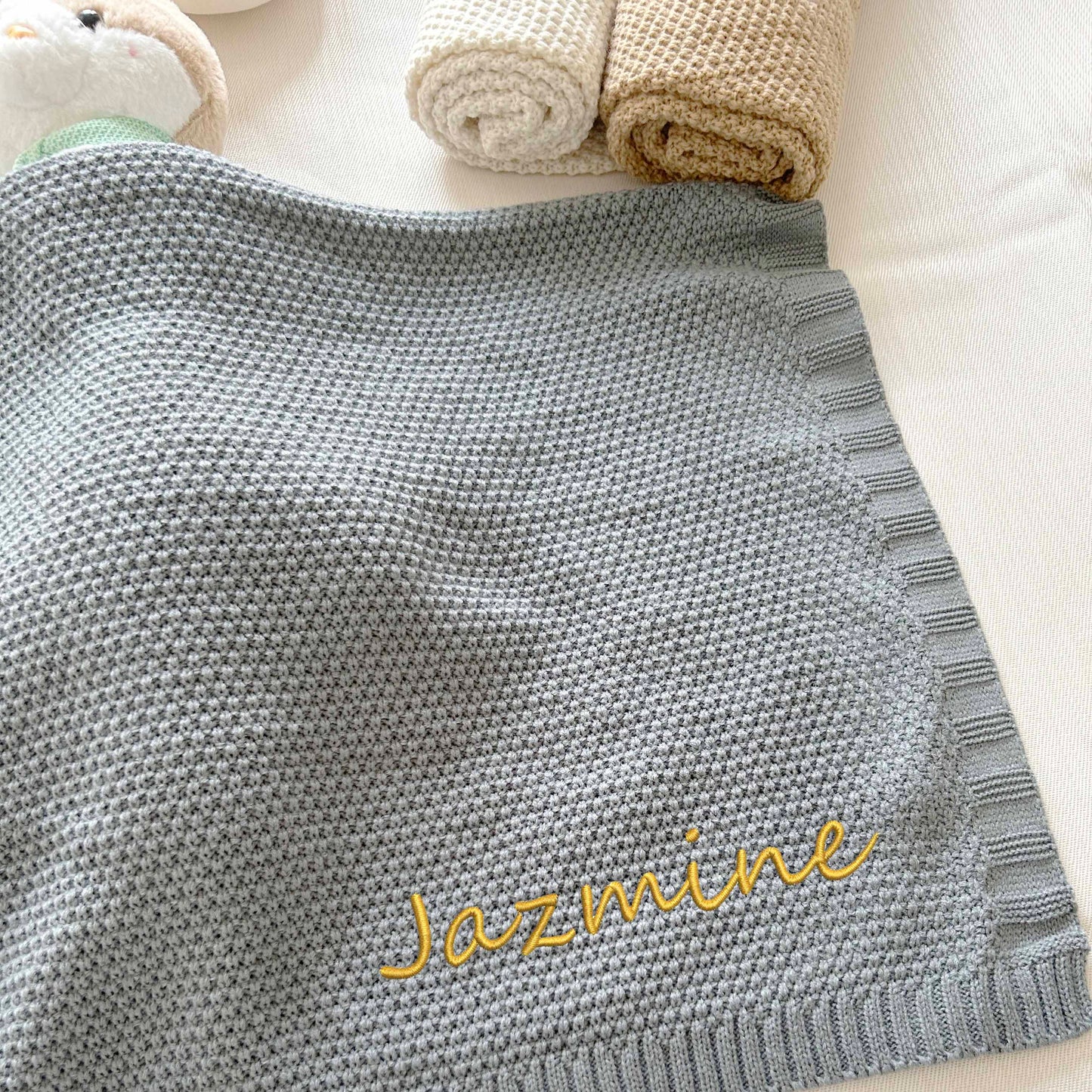 Personalized Embroidered Baby Blanket, Custom Knit Baby Blanket With Name, Stroller Blanket, Baby Gift for New Mom,Newborn Baby Shower Gift