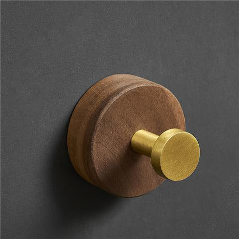 Walnut & Brass Round Wall Hook Simple Decorative Wooden Wall Hangers