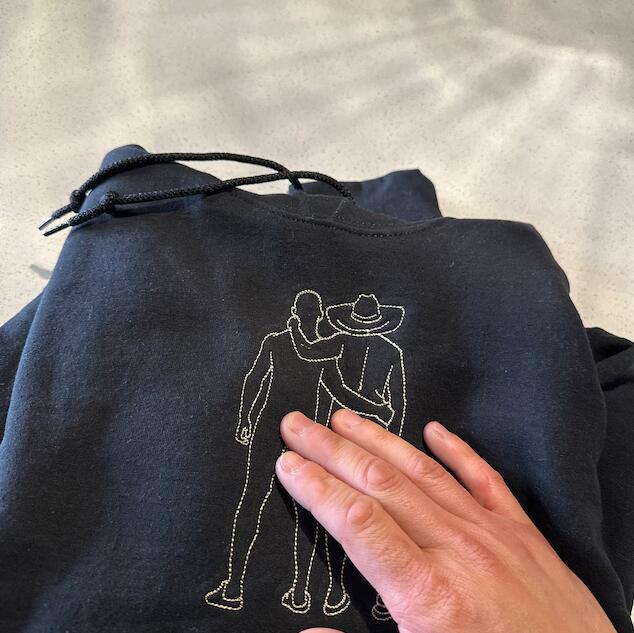 Embroidered Couples Portrait Hoodie, Personalized Portrait from photo, outline photo Hoodie, Custom Photo, Custom Portrait Hoodie