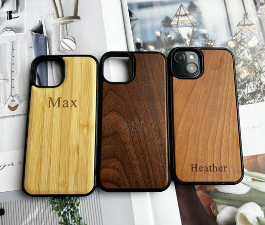 Personalized wooden iPhone case - Wood custom iPhone cover for iPhone 15, 14, 13, 12, 11, XR, XS, X 8, 7 Plus, Pro, Max, SE, Mini