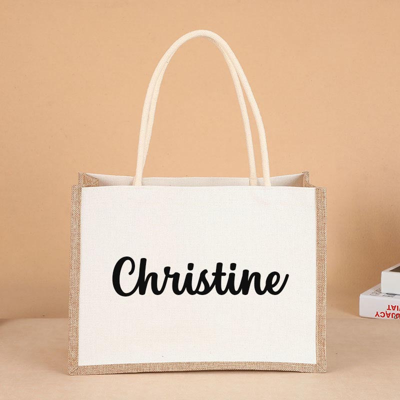 Personalized White Canvas Tote Bags, Custom Tote Bag Bridesmaid Gift with Name, Girls Trip Gift Beach Bag, Bachelorette Party Wedding Favors