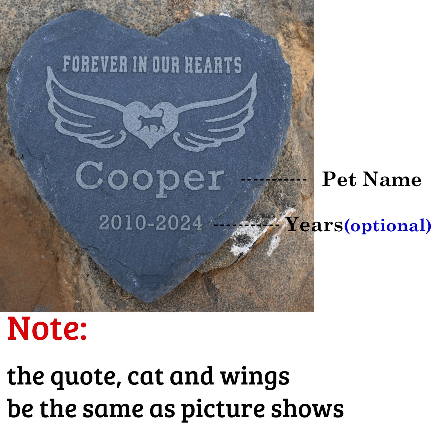 Personalized Loss of Cat Gift, Cat Memorial Stone 4" 6", Cat with Wings Pet Memorial Garden Stone,Custom Heart Shape Headstone