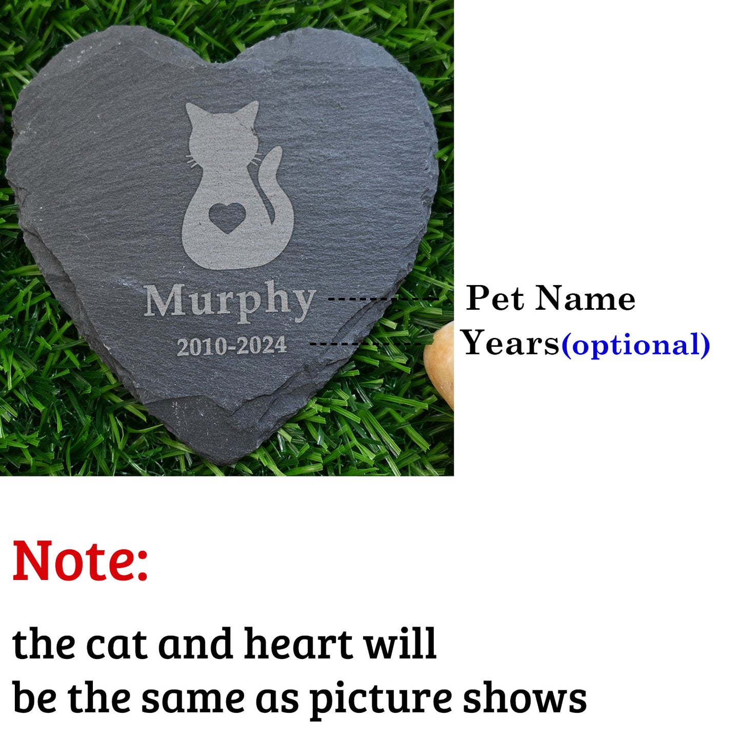 Personalized Memorial Stone for Loss of Cat, Cat Memorial Gift, Cat with Heart Pet Memorial Garden Stone