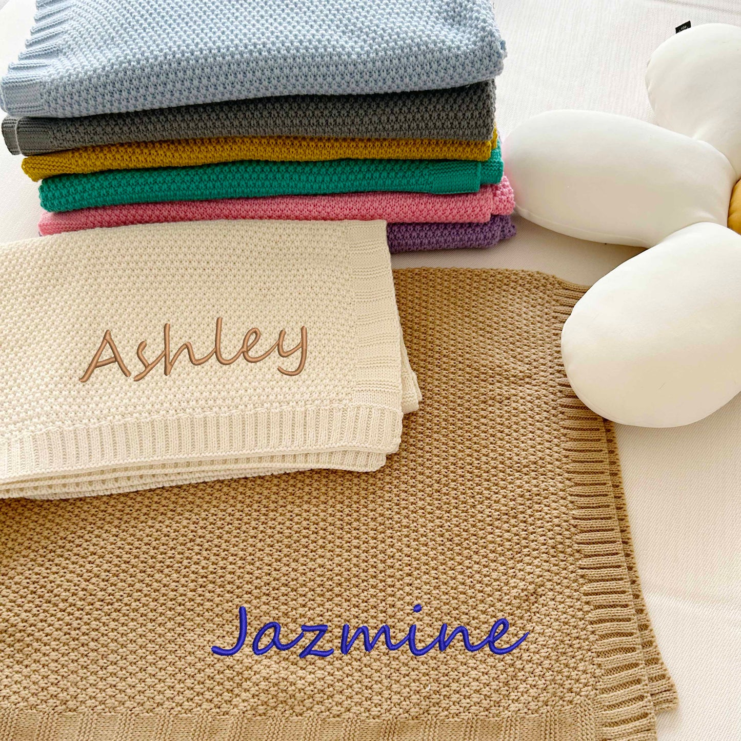 Personalized Embroidered Baby Blanket, Custom Knit Baby Blanket With Name, Stroller Blanket, Baby Gift for New Mom,Newborn Baby Shower Gift