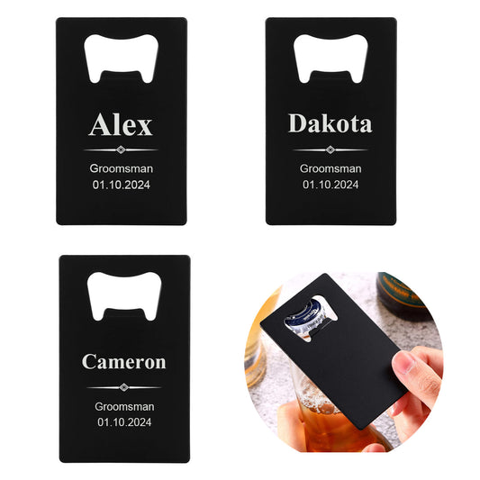 Personalized Black Flat Bottle Opener, Credit Card Size Beer Bottle Opener, Wedding Party Favor, Customized Groomsman Best Man Gift