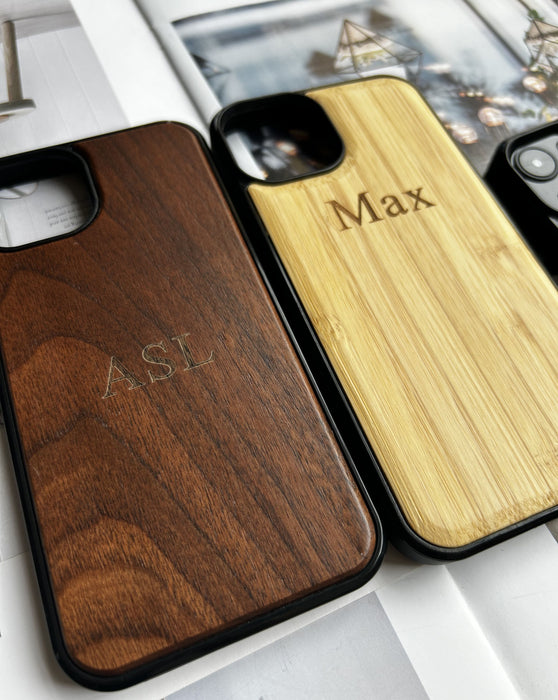 Personalized wooden iPhone case - Wood custom iPhone cover for iPhone 15, 14, 13, 12, 11, XR, XS, X 8, 7 Plus, Pro, Max, SE, Mini