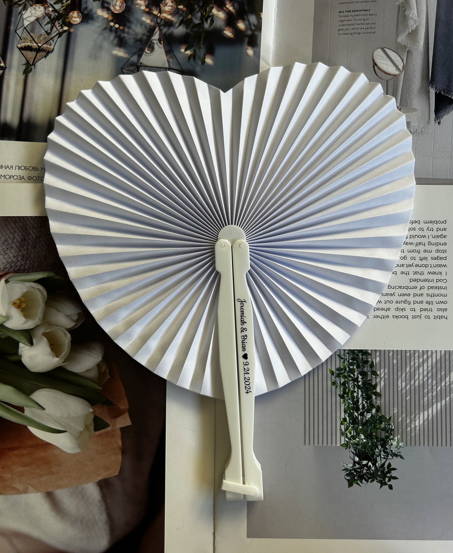 Custom Heart fans,Minimalist fans,Personalized party fan,WHITE PAPER HEART Folding Fan ,Monogram Wedding Fans