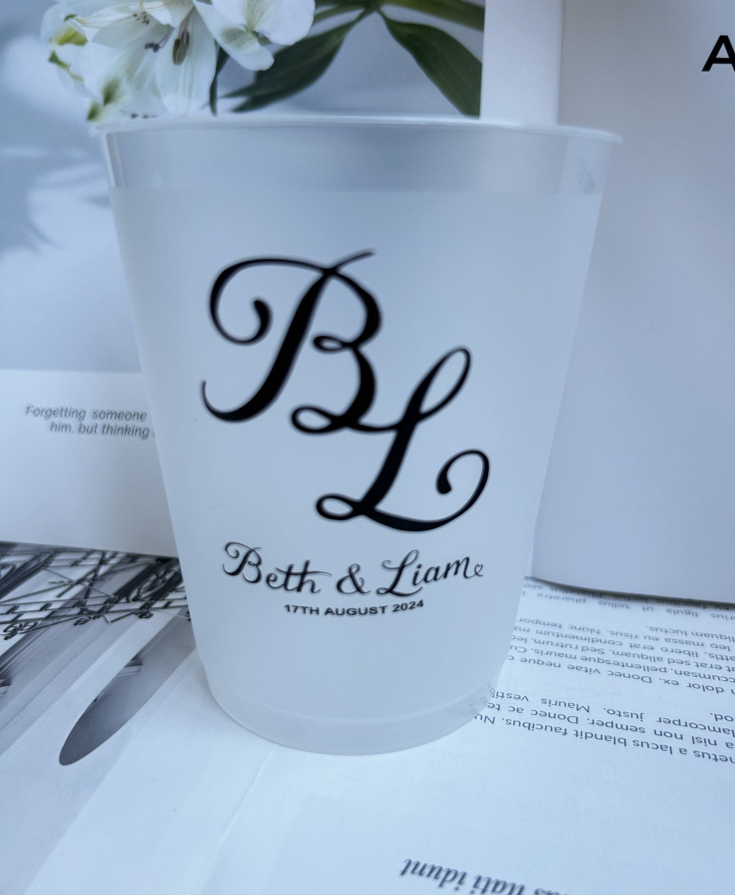 Custom Wedding Cups, Reception Bar Frosted Cups, Personalized Shatterproof Cups, Modern Wedding Decor, Signature Cocktails, Engagement Party