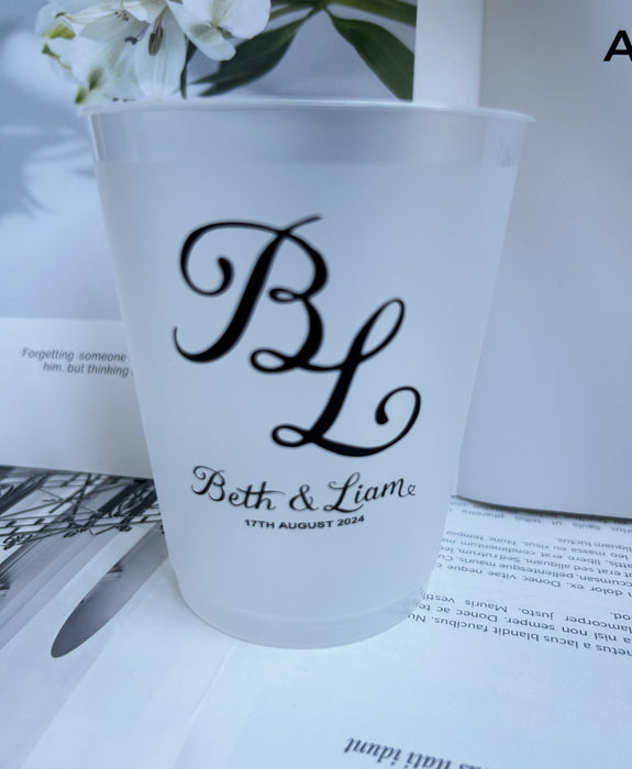 Custom Wedding Cups, Reception Bar Frosted Cups, Personalized Shatterproof Cups, Modern Wedding Decor, Signature Cocktails, Engagement Party