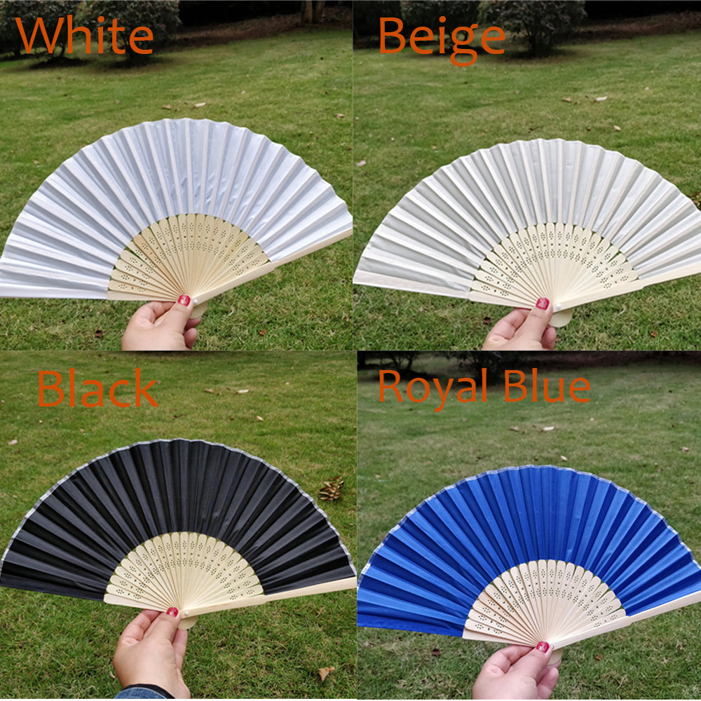 8 Colors Personalized Silk Fans, Folding Hand Fan, Wedding Bridal Party Favors (Middle engraving)