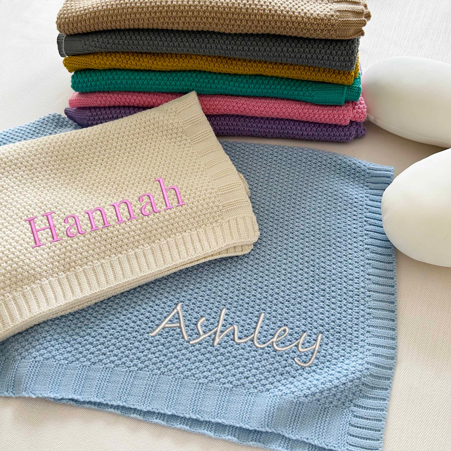 Personalized Embroidered Baby Blanket, Custom Knit Baby Blanket With Name, Stroller Blanket, Baby Gift for New Mom,Newborn Baby Shower Gift