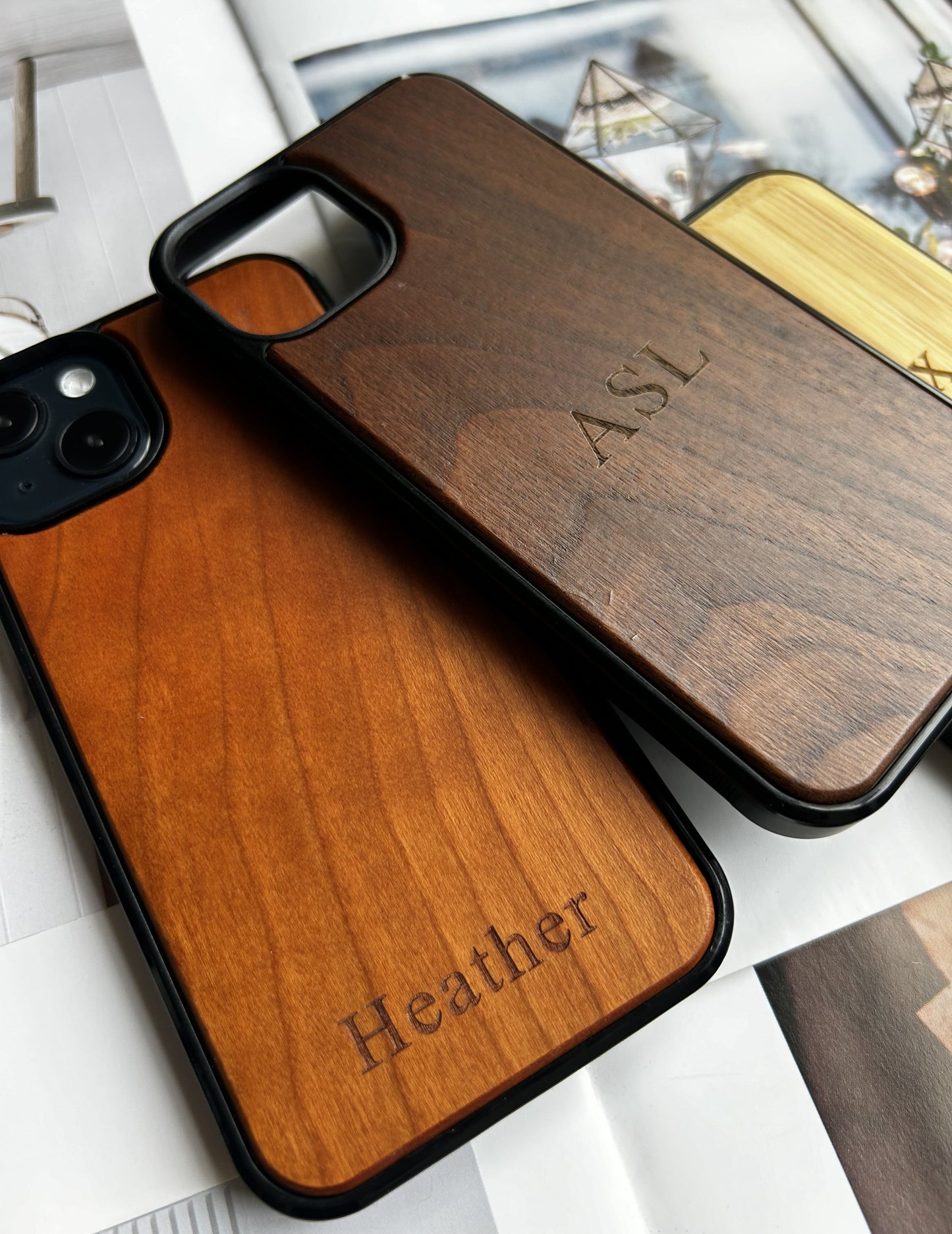 Personalized wooden iPhone case - Wood custom iPhone cover for iPhone 15, 14, 13, 12, 11, XR, XS, X 8, 7 Plus, Pro, Max, SE, Mini