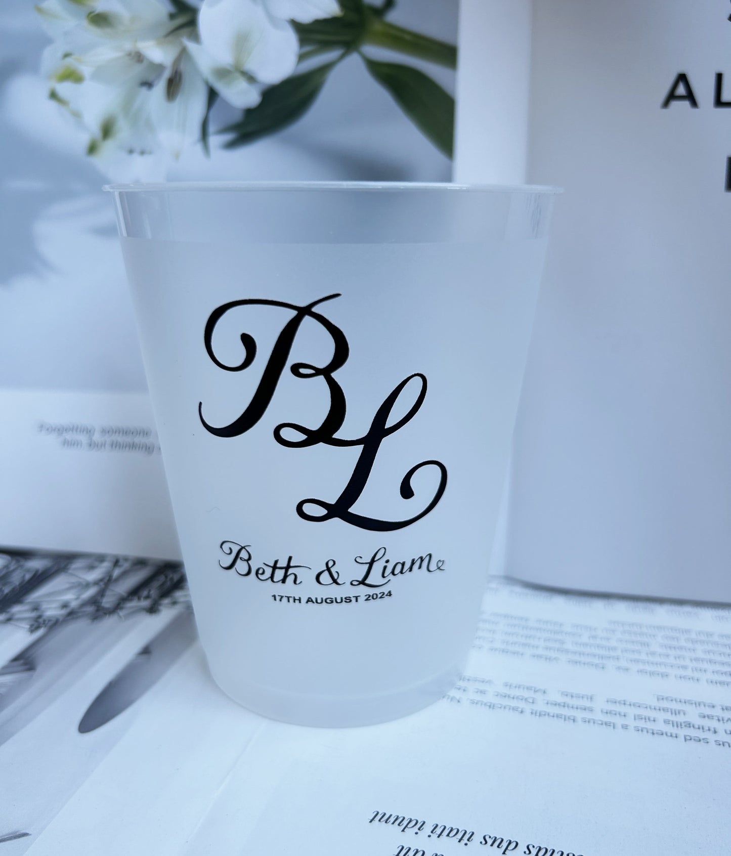 Custom Wedding Cups, Reception Bar Frosted Cups, Personalized Shatterproof Cups, Modern Wedding Decor, Signature Cocktails, Engagement Party