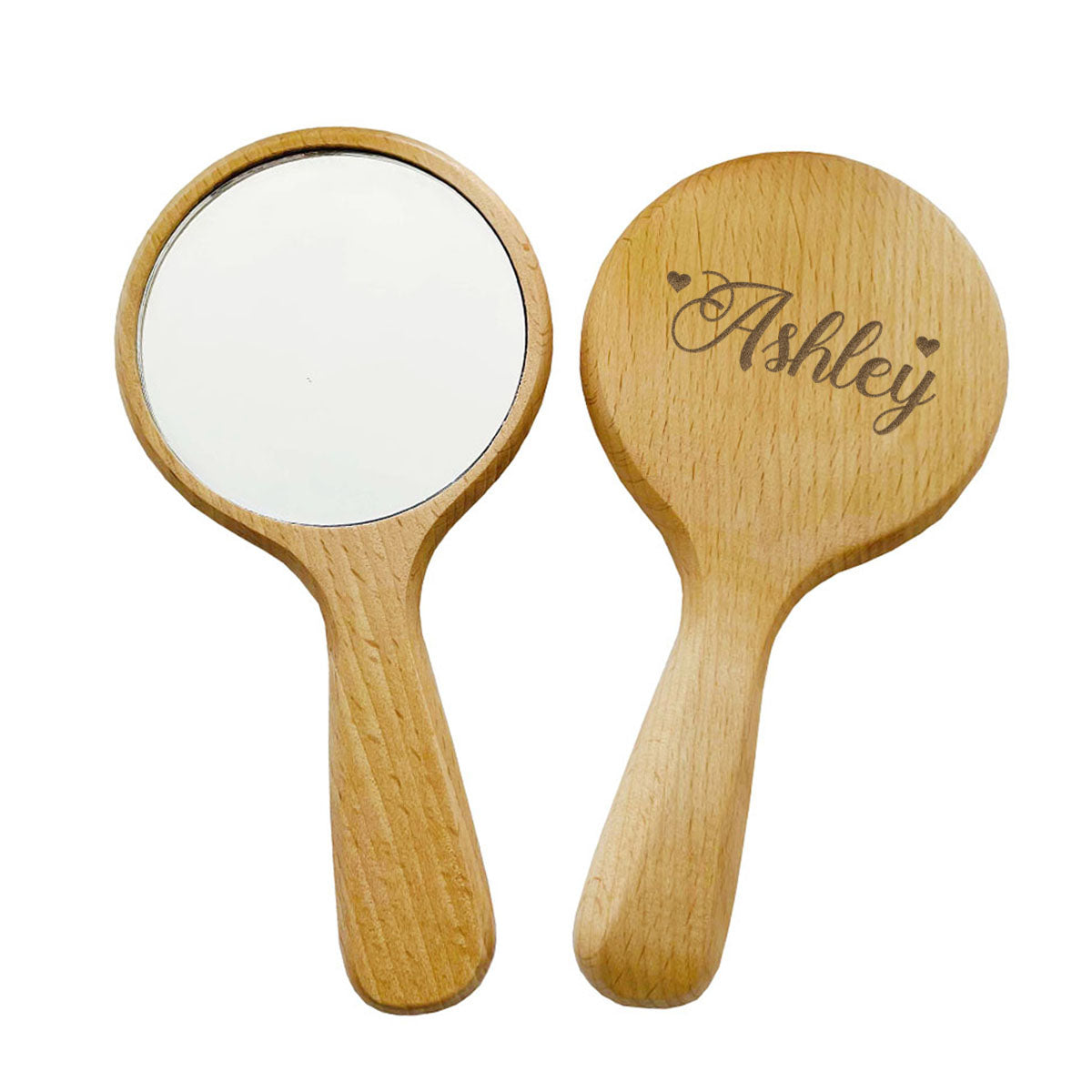 Personalized Wooden Handheld Mirror, Engraved Makeup Mirror, Custom Mirror with Name