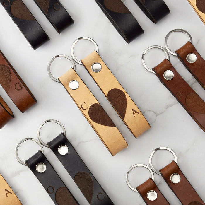 Personalised Leather Keyring Monogram Initials - Couples Gift Pair of Keyrings Valentines Hearts Love Married BF GF Christmas Birthday