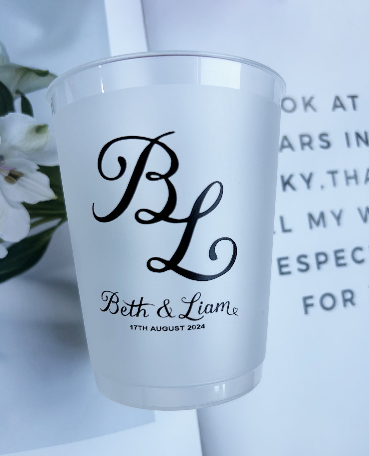 Custom Wedding Cups, Reception Bar Frosted Cups, Personalized Shatterproof Cups, Modern Wedding Decor, Signature Cocktails, Engagement Party