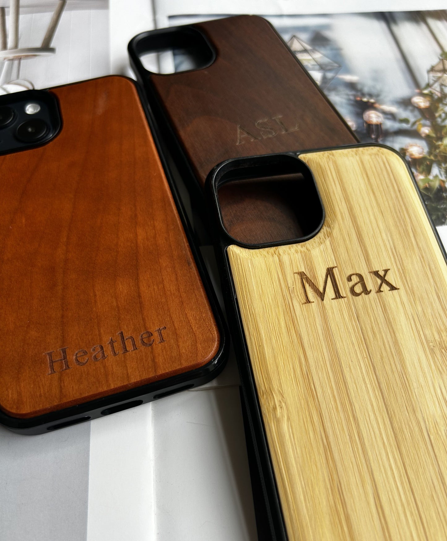 Personalized wooden iPhone case - Wood custom iPhone cover for iPhone 15, 14, 13, 12, 11, XR, XS, X 8, 7 Plus, Pro, Max, SE, Mini