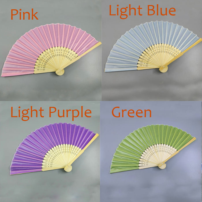 8 Colors Personalized Silk Fans with  ribbons