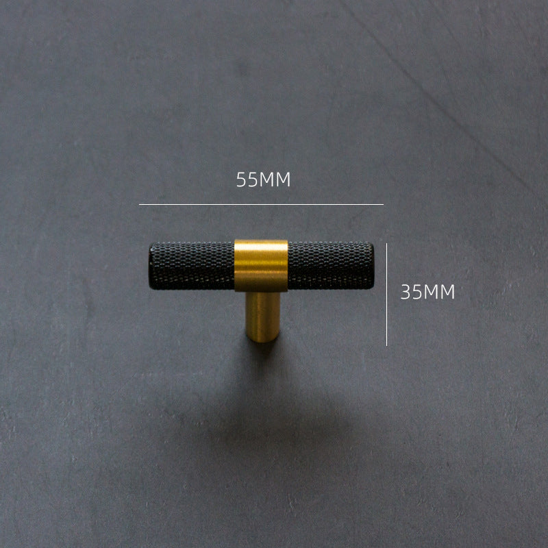 Knurled Solid Black & Brass Cabinet Knobs Dresser Handles