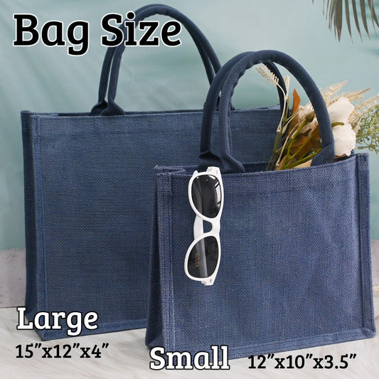 Personalized Blue Burlap Tote Bags Custom Name Jute Bag Bridesmaid Gift Bag Bachelorette Party Monogram Beach Bag Wedding Favors Gift for Her