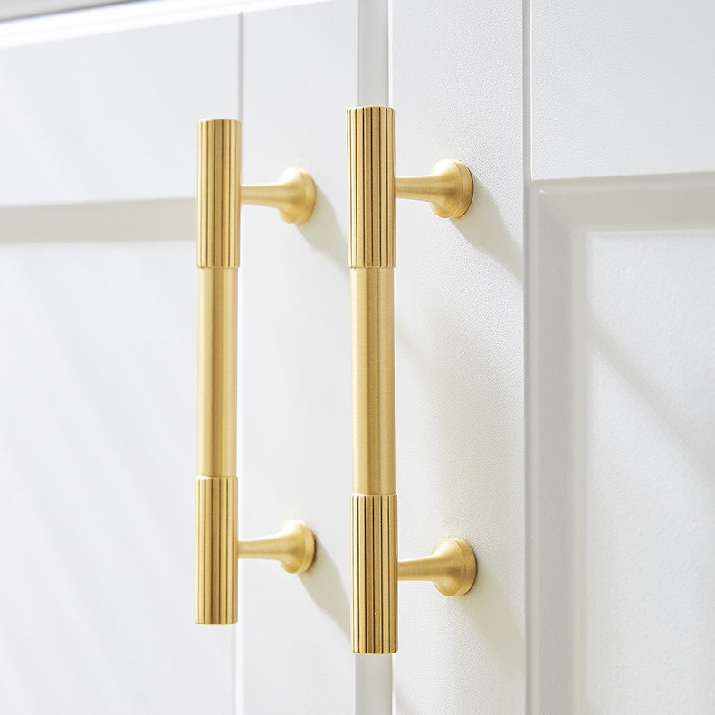 Linear Knurled Solid Brass Cabinet Handles Knobs