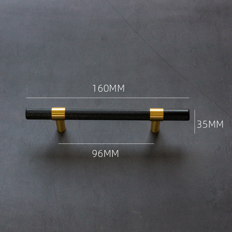 Knurled Solid Black & Brass Cabinet Knobs Dresser Handles