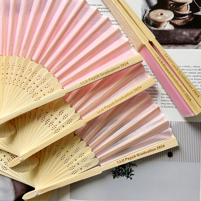 8 Colors Personalized Silk Fans with  ribbons