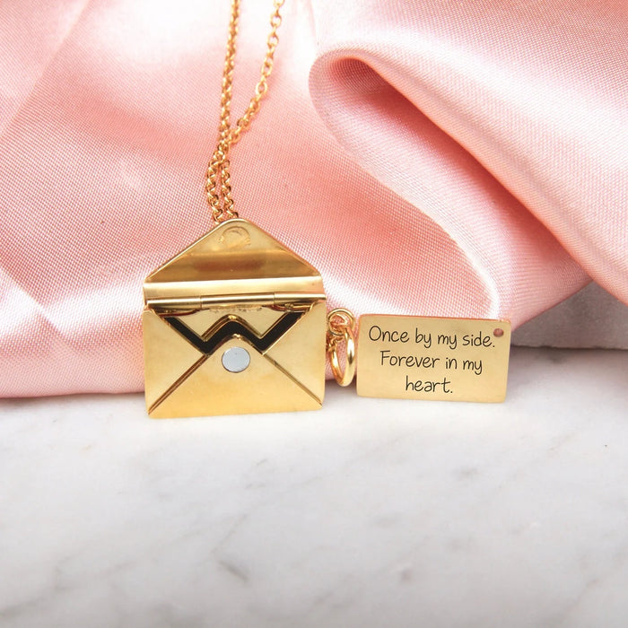Personalized Secret Message Envelope Locket Necklace, Hidden Message Necklace, Love Letter Necklace, Valentine's Gift, Locket Necklace
