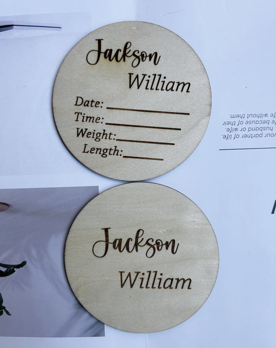 Custom Baby Birth Announcement Sign, Newborn Baby Name Sign for Hospital, Double Sided Wood Birth Stat Sign, Baby Photo Prop
