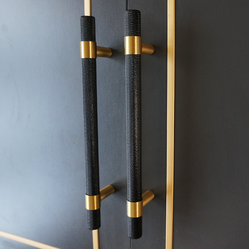 Knurled Solid Black & Brass Cabinet Knobs Dresser Handles