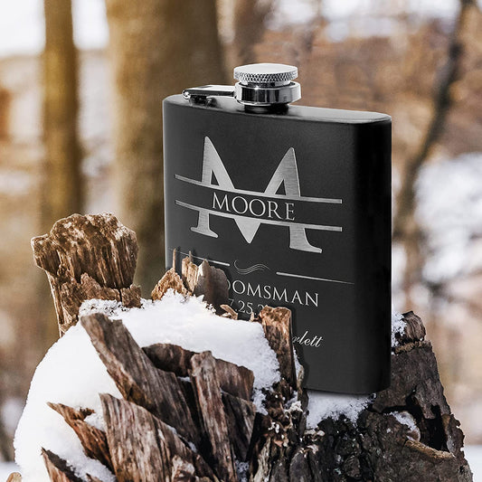 Personalized Groomsmen Flasks, Groomsman Gift, Flask for Groomsmen Custom Flask, Black Hip Flask, Groomsmen Gifts, Gifts for Wedding Party