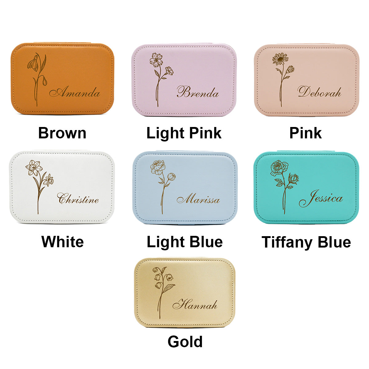 Personalized  Birthflower Jewelry Box, Engraved Leather Travel Jewelry Case for Women,Custom Jewelry Box for Mom,Birthday Gift for Her,Bridesmaid Proposal Gift