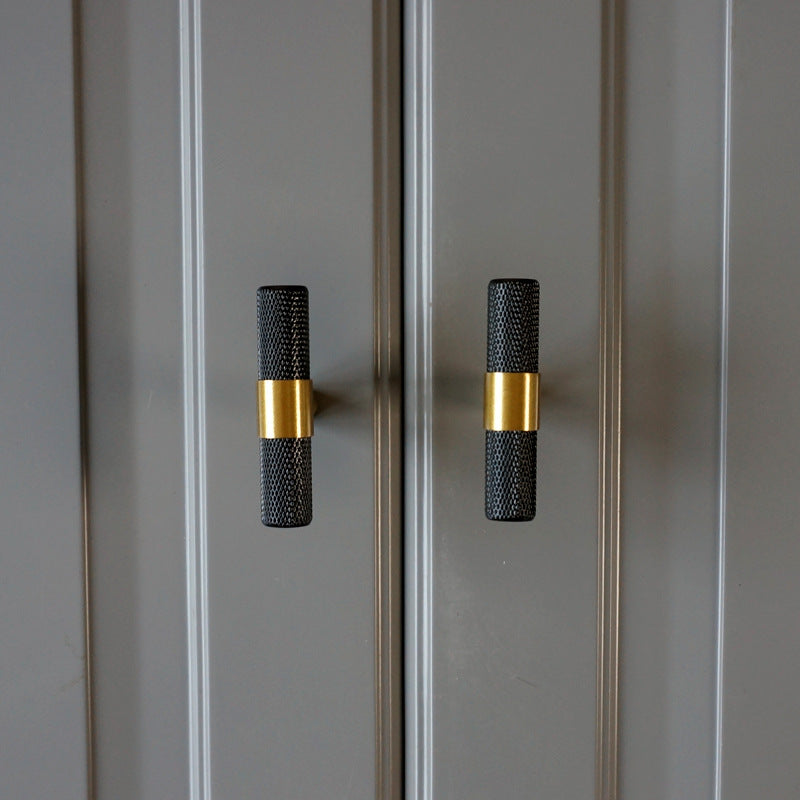 Knurled Solid Black & Brass Cabinet Knobs Dresser Handles