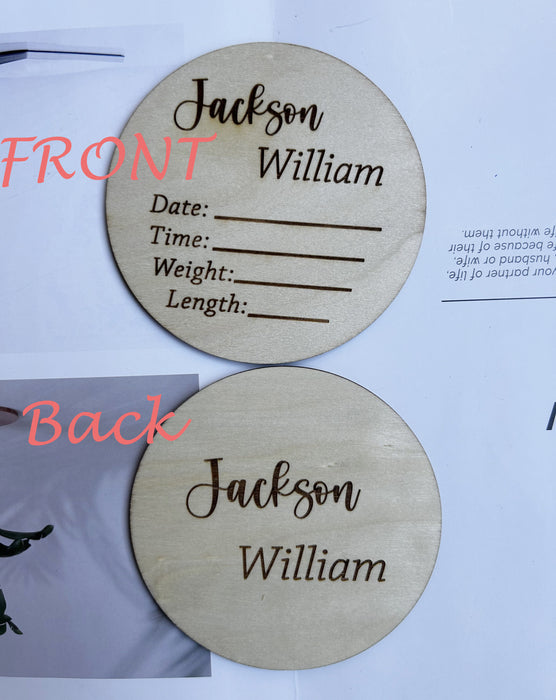 Custom Baby Birth Announcement Sign, Newborn Baby Name Sign for Hospital, Double Sided Wood Birth Stat Sign, Baby Photo Prop
