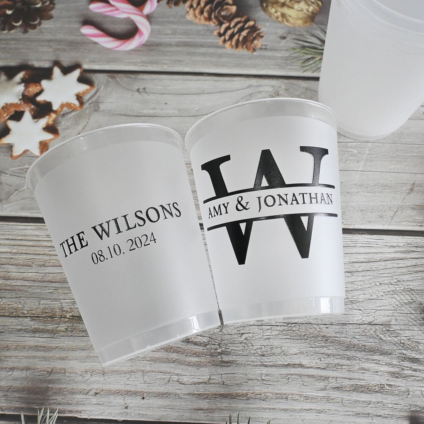 Custom Wedding Cups, Reception Bar Frosted Cups, Personalized Shatterproof Cups, Modern Wedding Decor, Signature Cocktails, Engagement Party