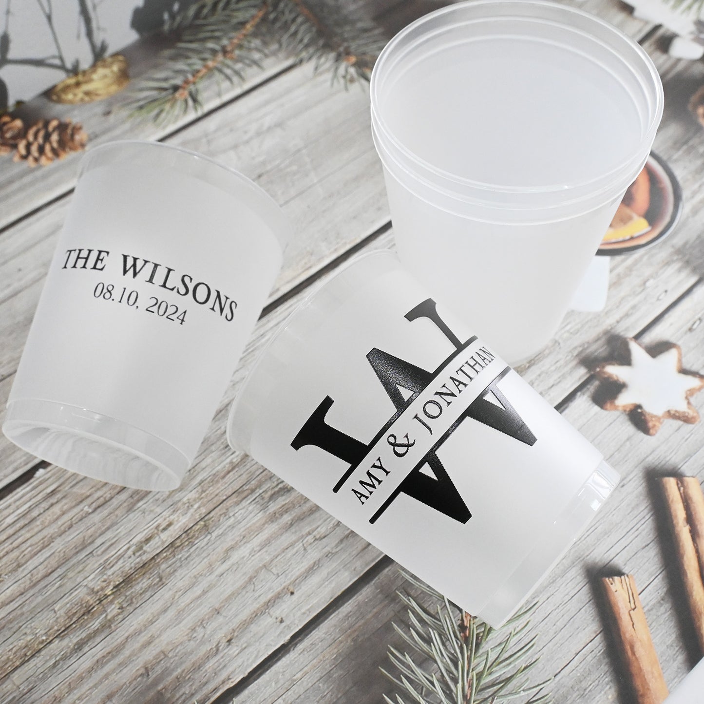 Custom Wedding Cups, Reception Bar Frosted Cups, Personalized Shatterproof Cups, Modern Wedding Decor, Signature Cocktails, Engagement Party