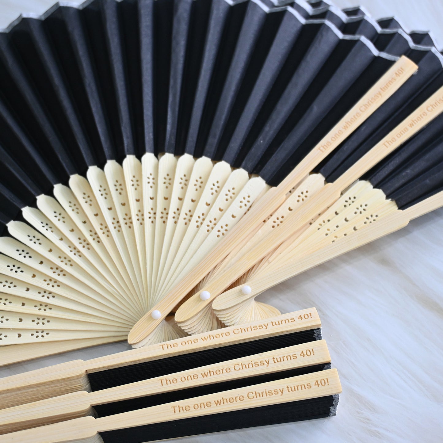 Personalized Black Silk Fans, Folding Hand Fan, Wedding Bridal Party Favors, Baby Shower Gift