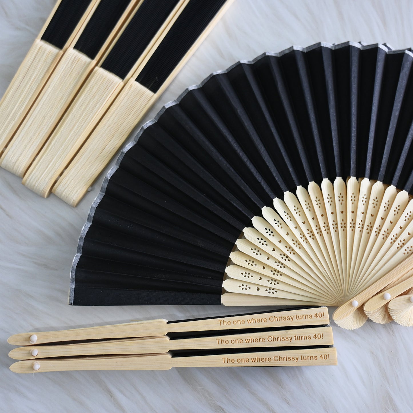 Personalized Black Silk Fans, Folding Hand Fan, Wedding Bridal Party Favors, Baby Shower Gift