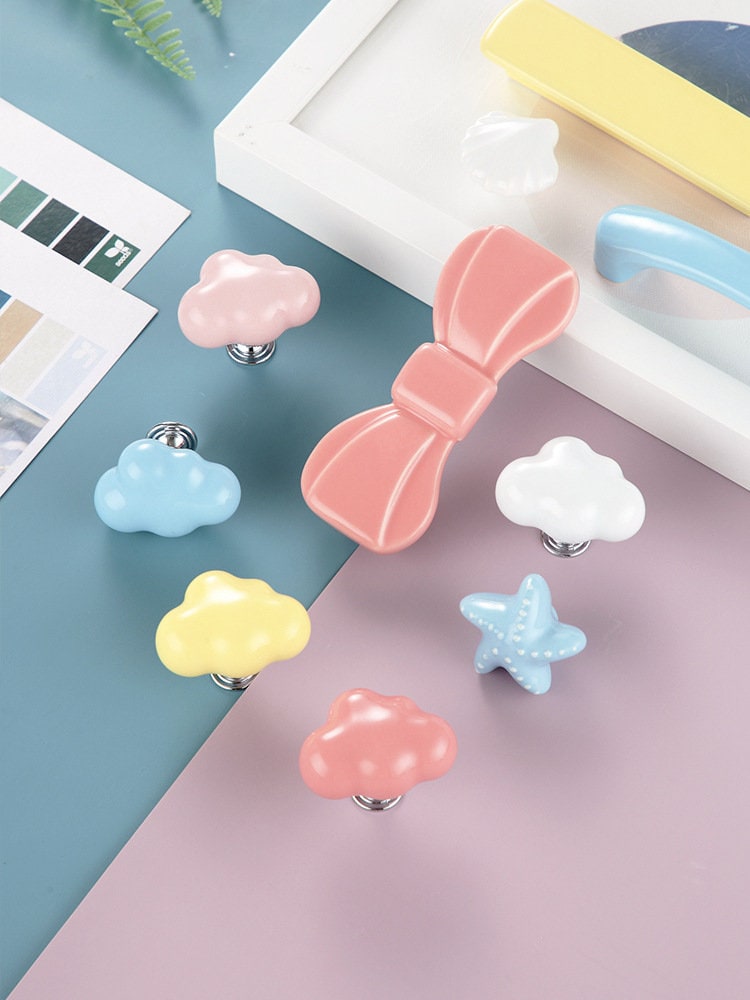 Colorful Bow Handles 3.75" Cute Ceramic Cabinet Knobs