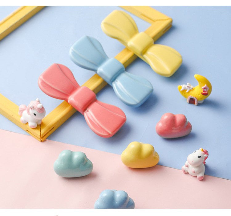 Colorful Bow Handles 3.75" Cute Ceramic Cabinet Knobs