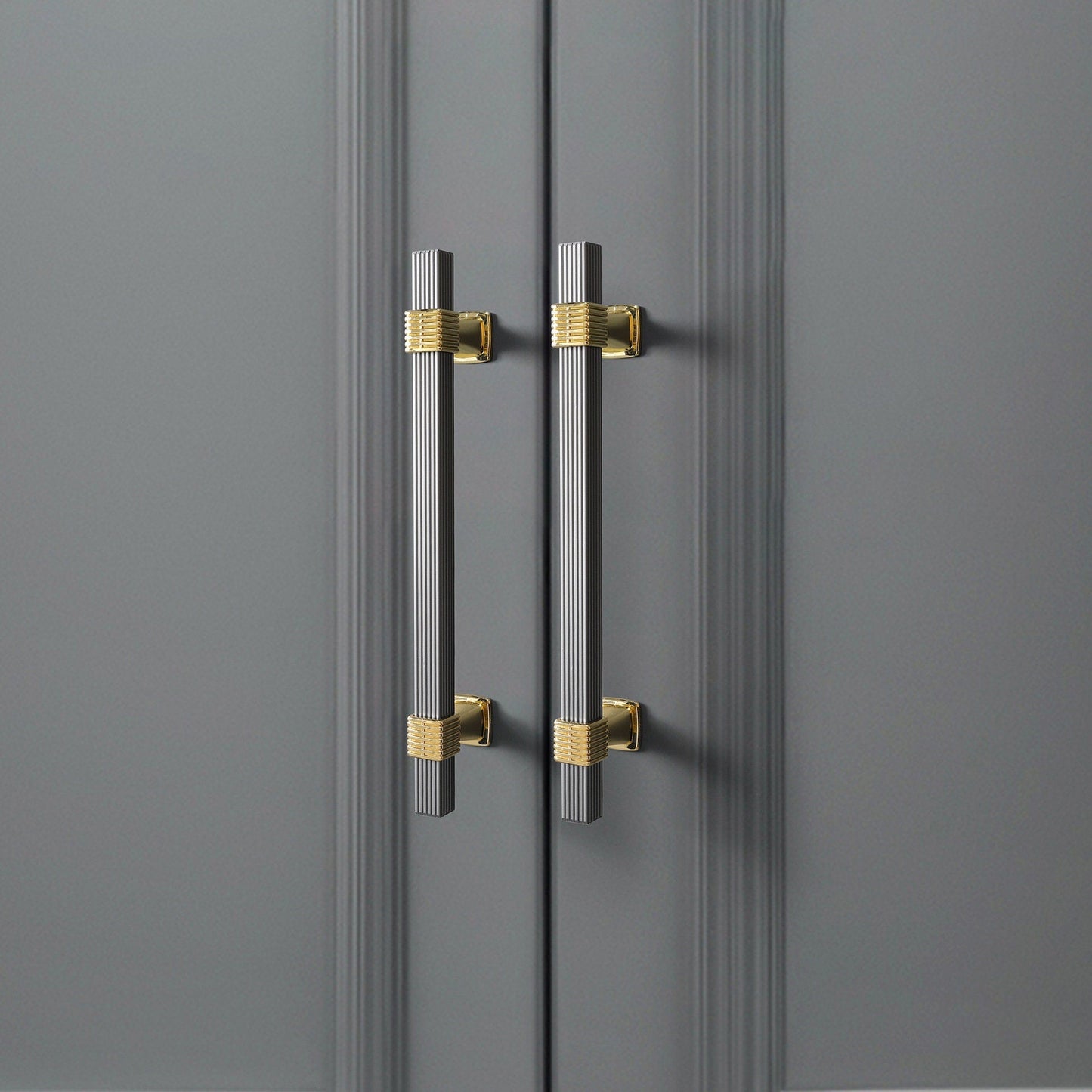 Black & Gold T Bar Pulls with Stripe, Square Drawer Pulls