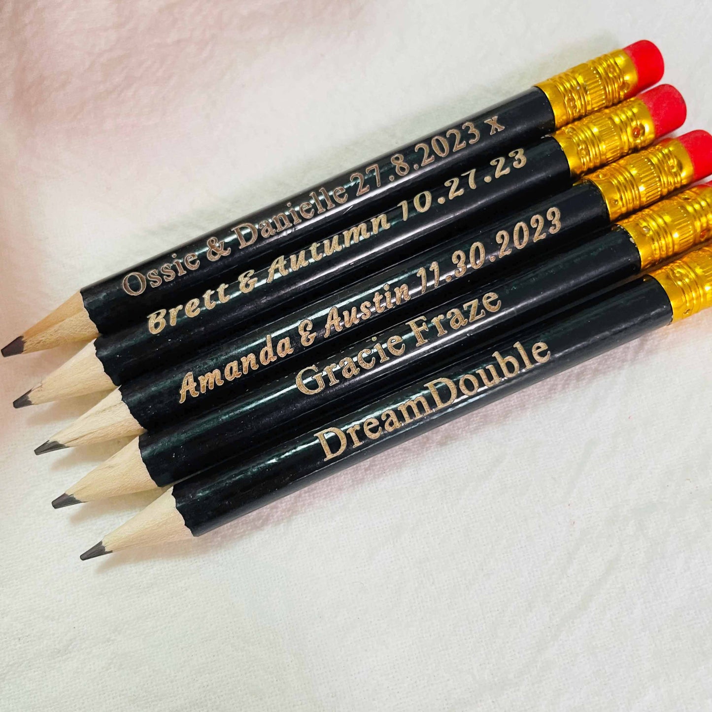 Personalized Black Half Pencils, Save the Date Pencils Wedding Invitations, Golf Pencil with Eraser