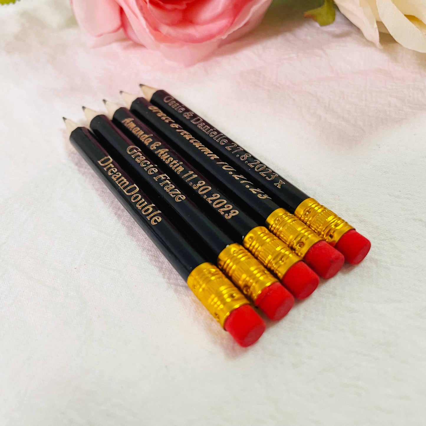 Personalized Black Half Pencils, Save the Date Pencils Wedding Invitations, Golf Pencil with Eraser