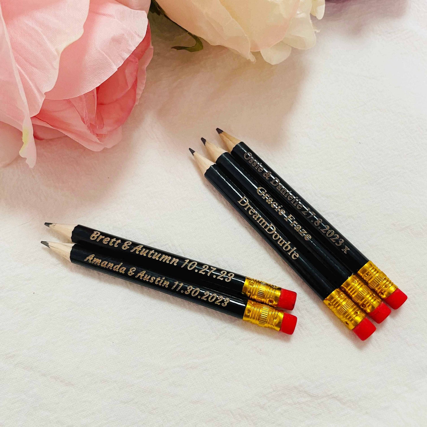 Personalized Black Half Pencils, Save the Date Pencils Wedding Invitations, Golf Pencil with Eraser