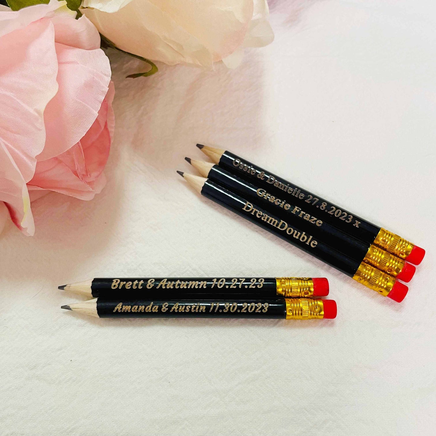 Personalized Black Half Pencils, Save the Date Pencils Wedding Invitations, Golf Pencil with Eraser