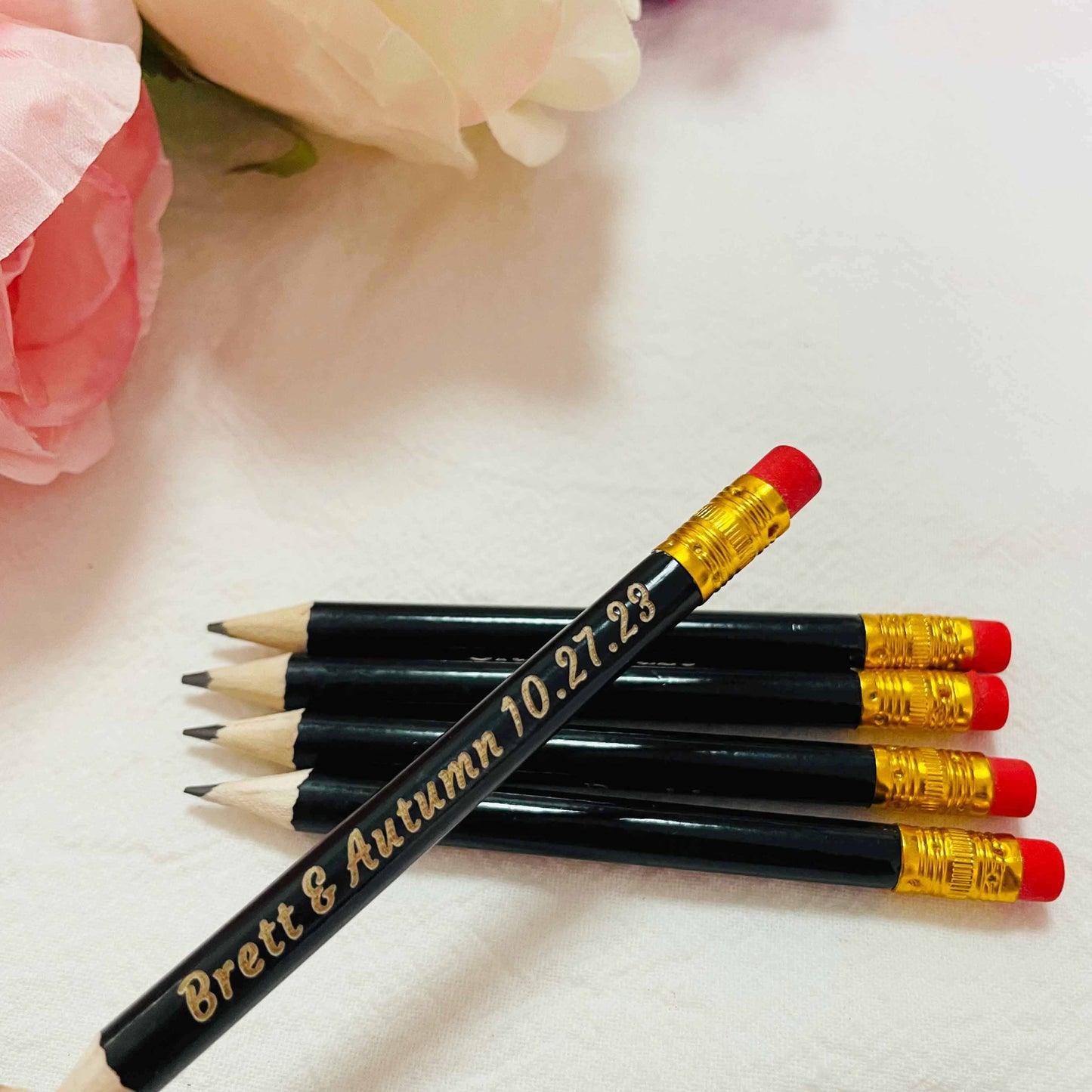 Personalized Black Half Pencils, Save the Date Pencils Wedding Invitations, Golf Pencil with Eraser