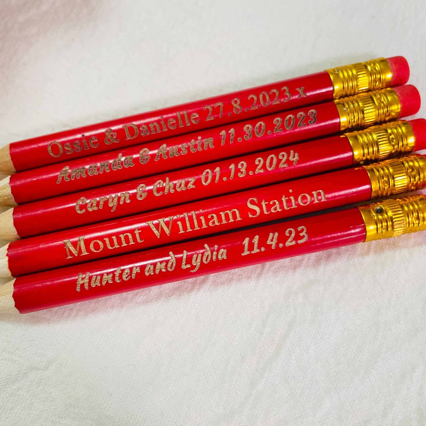 Personalized Red Half Pencils, Save the Date Pencils, Custom Golf Pencils with Eraser