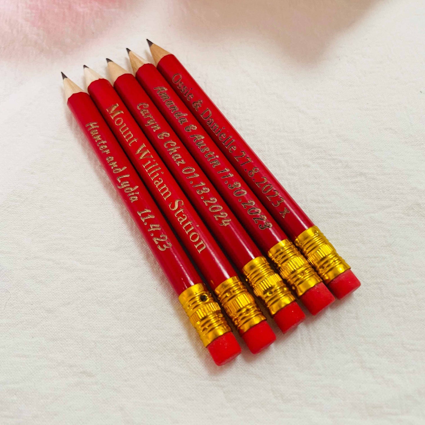 Personalized Red Half Pencils, Save the Date Pencils, Custom Golf Pencils with Eraser